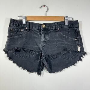 One Teaspoon Shorts Womens 29 / US 7 Black Denim Distressed Cutoff Raw Hem